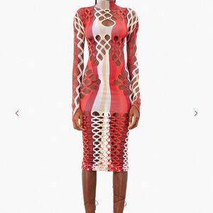 POSTER GIRL Red, White & Pink Long Sleeve Cutout Bodycon Dress